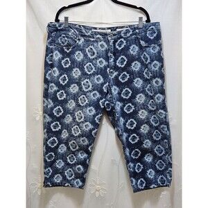 Jones New York Womens Size 16 Blue Jeans Cropped Water Color Tie-Dye Stylish